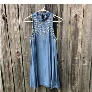 Speechless Chambray Embroidered Sleeveless Dress